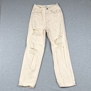BDG Urban Outfitters High Rise Baggy Distressed Jeans Cream Off White Size 28
